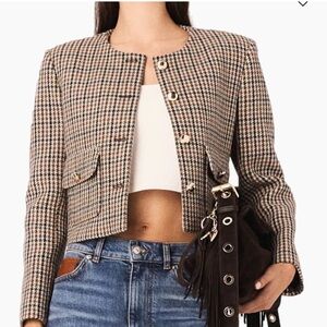 Maje Houndstooth Jacket in Brown and Black